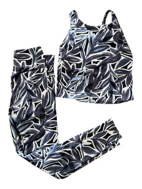Abstract Leaf Print Active Set - blue & White size s
